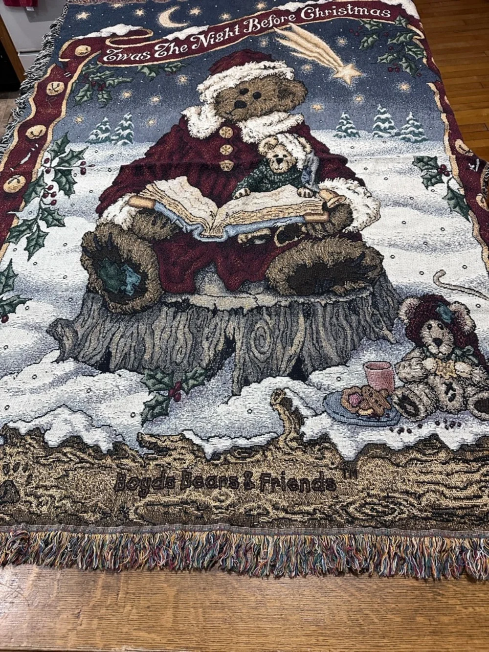 Boyds Bears Red and Cream‎ 'Twas The Night Before Christmas' Holiday Throw